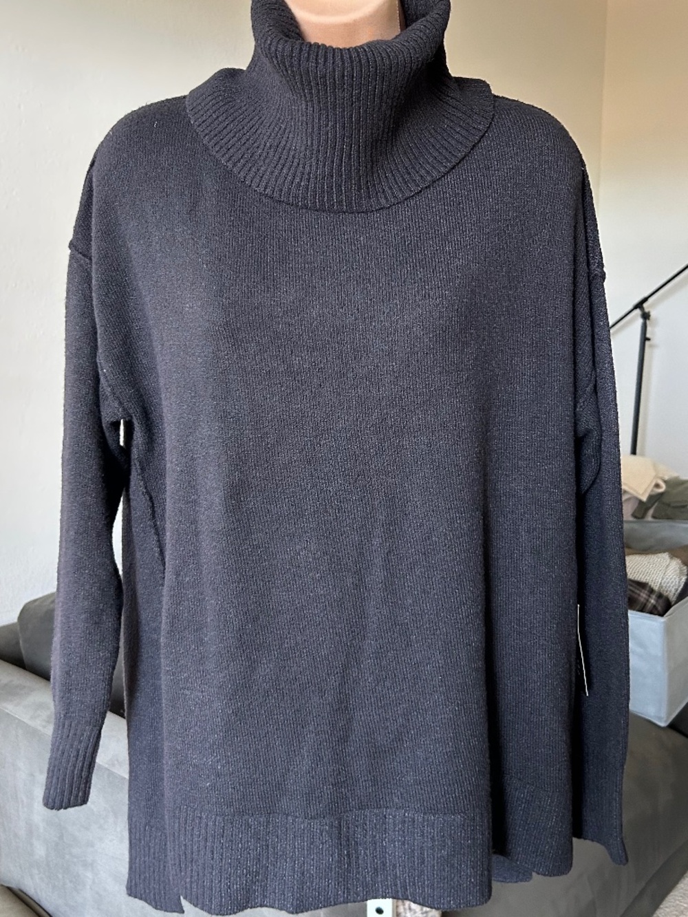 BECCA TILLEY x BAR III Cowl Neck Hi-lo Sweater in Black NWT